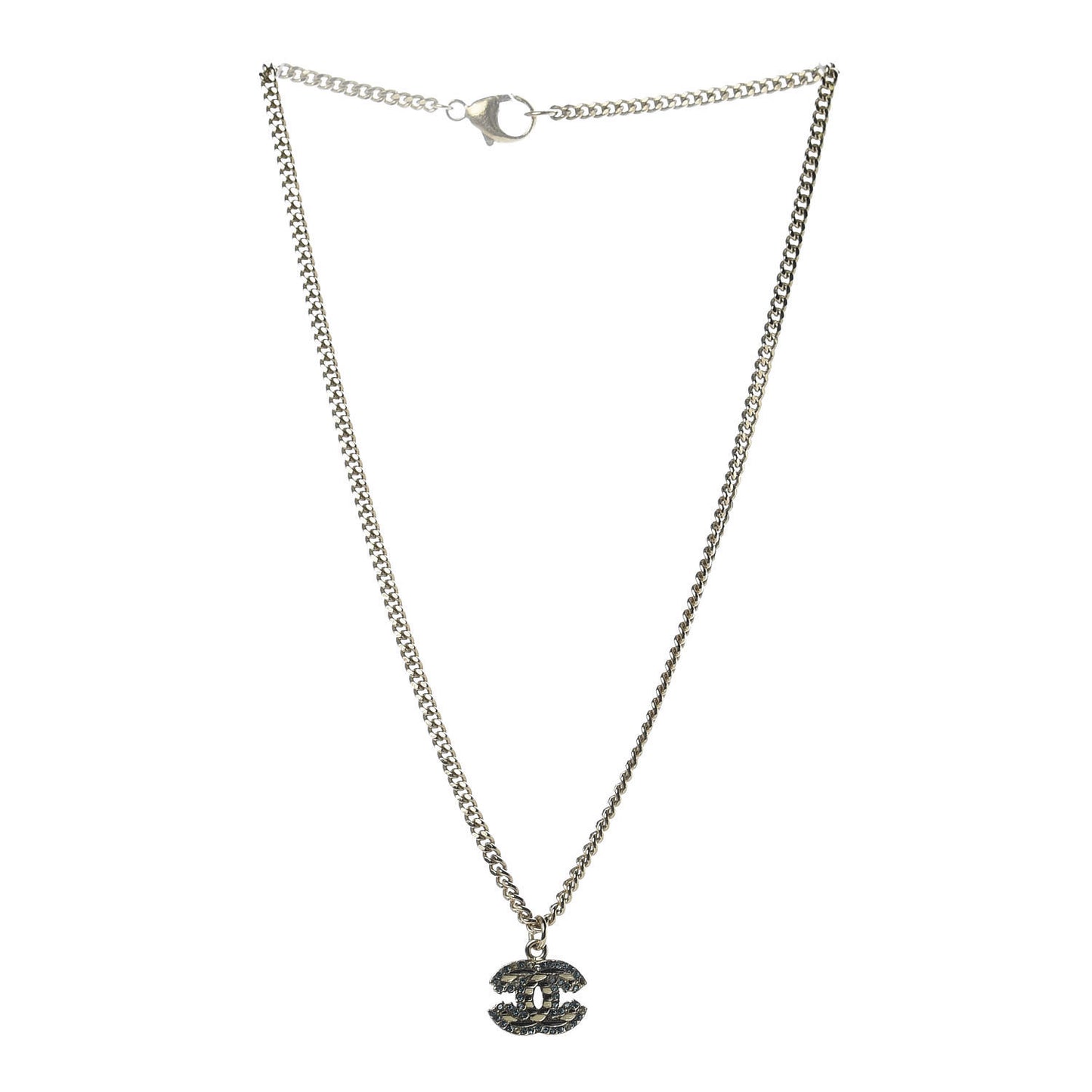 Crystal Enamel Striped CC Necklace Blue Gold