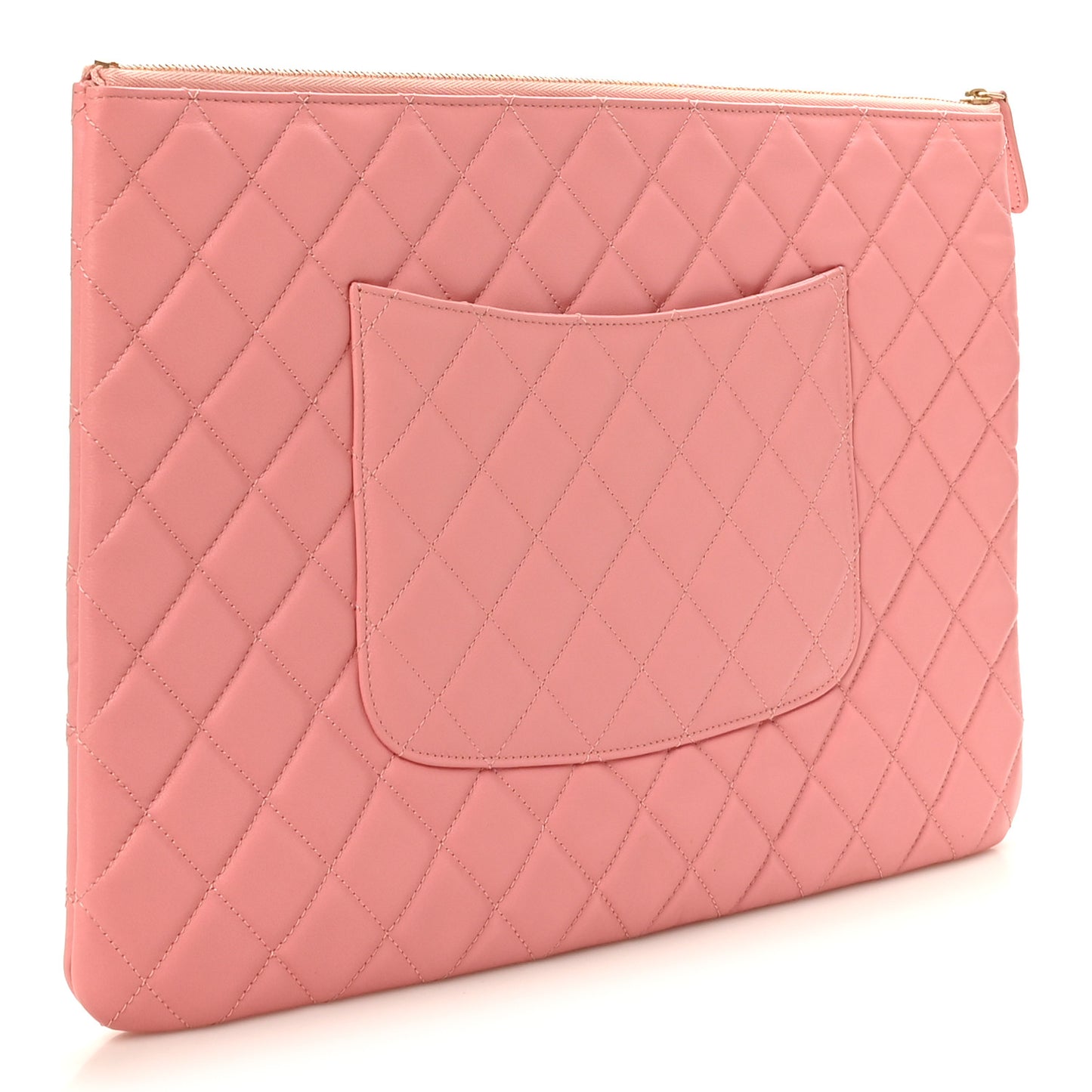 Lambskin Quilted Large Cosmetic Case Pink