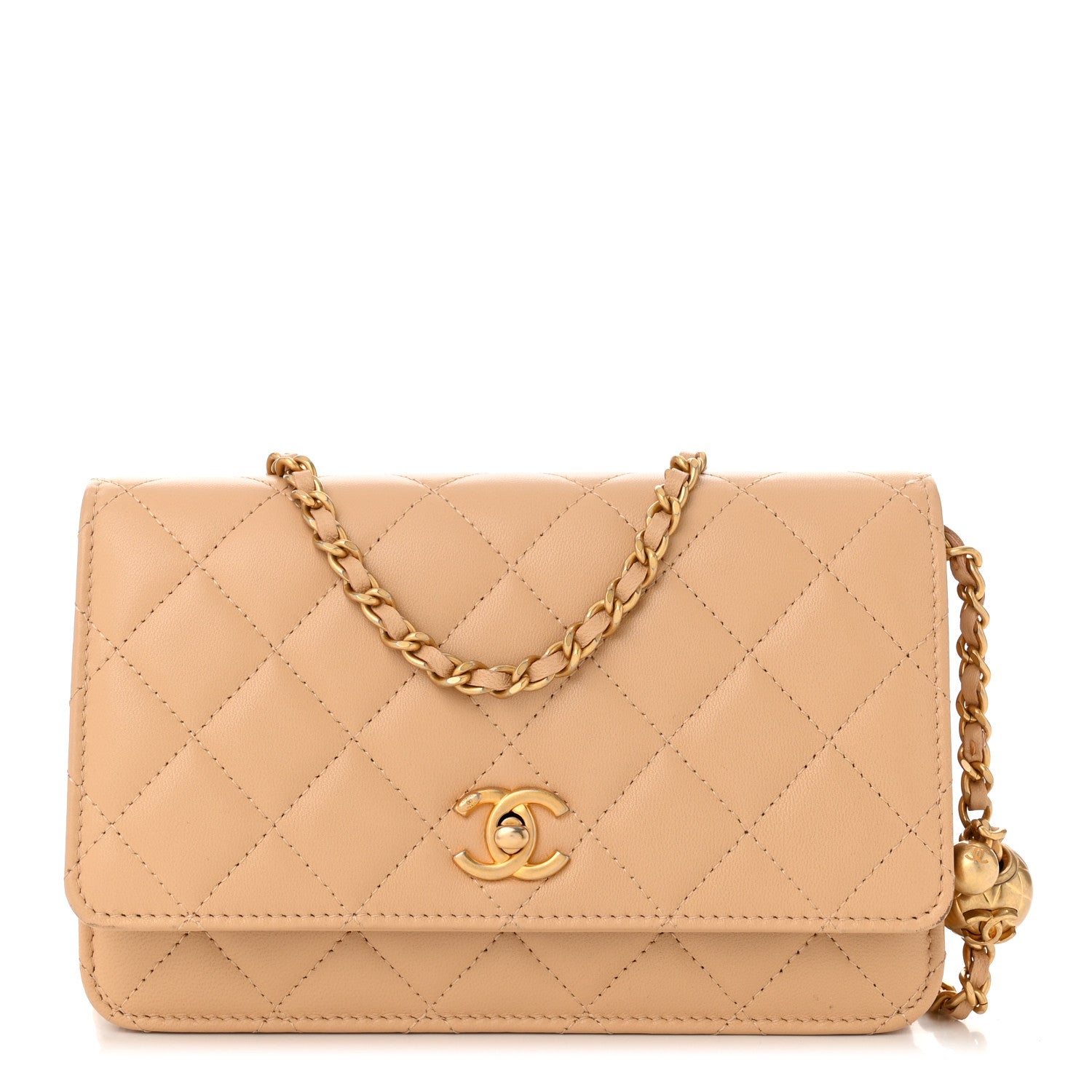 Chanel Lambskin Quilted CC Pearl Crush Wallet on Chain WOC Beige 1 of 12