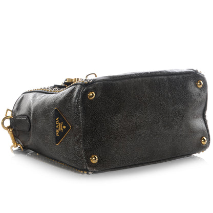 Prada Crackled Calfskin Studded Tote Black 4 of 8