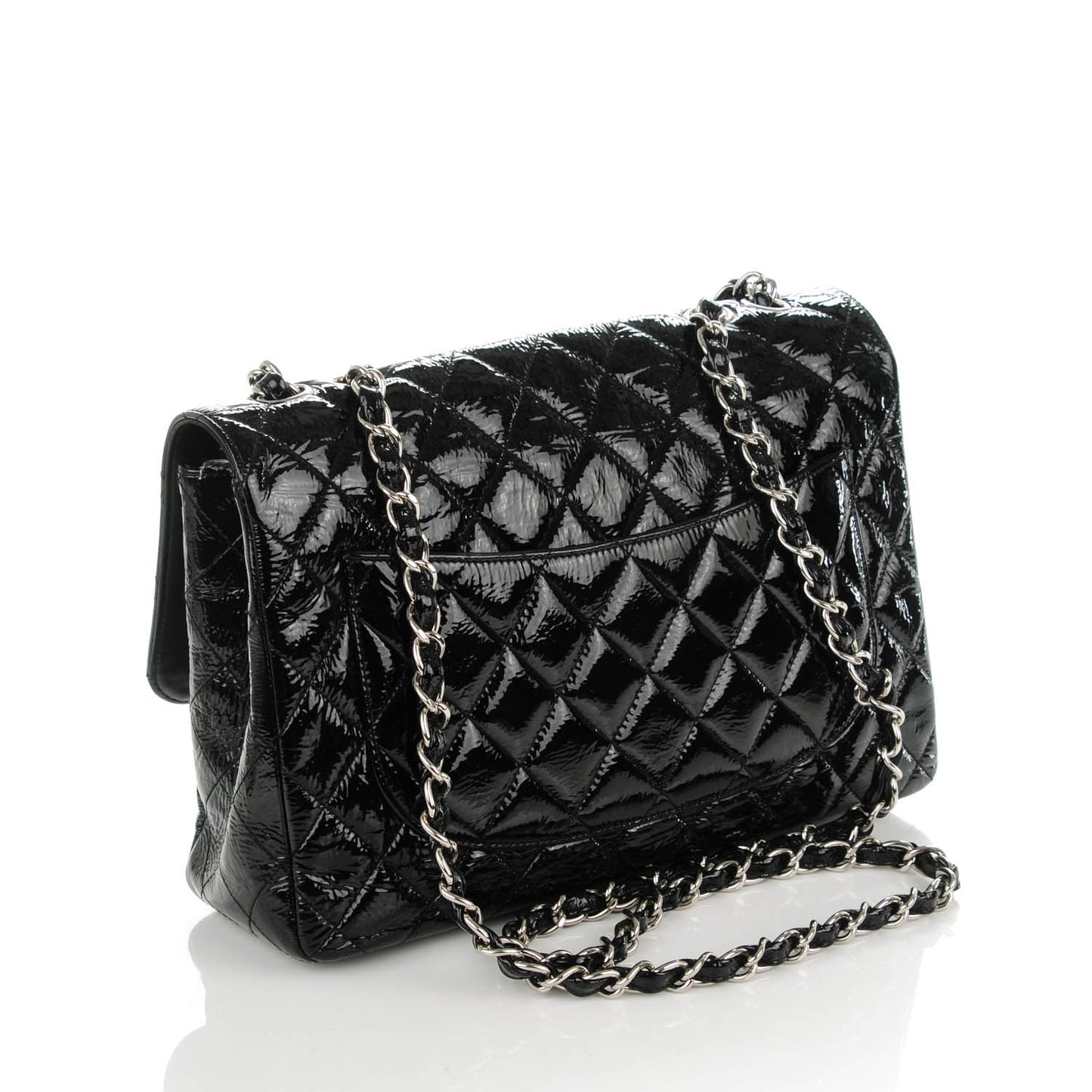 Distressed Patent Quilted Jumbo Single Flap Black