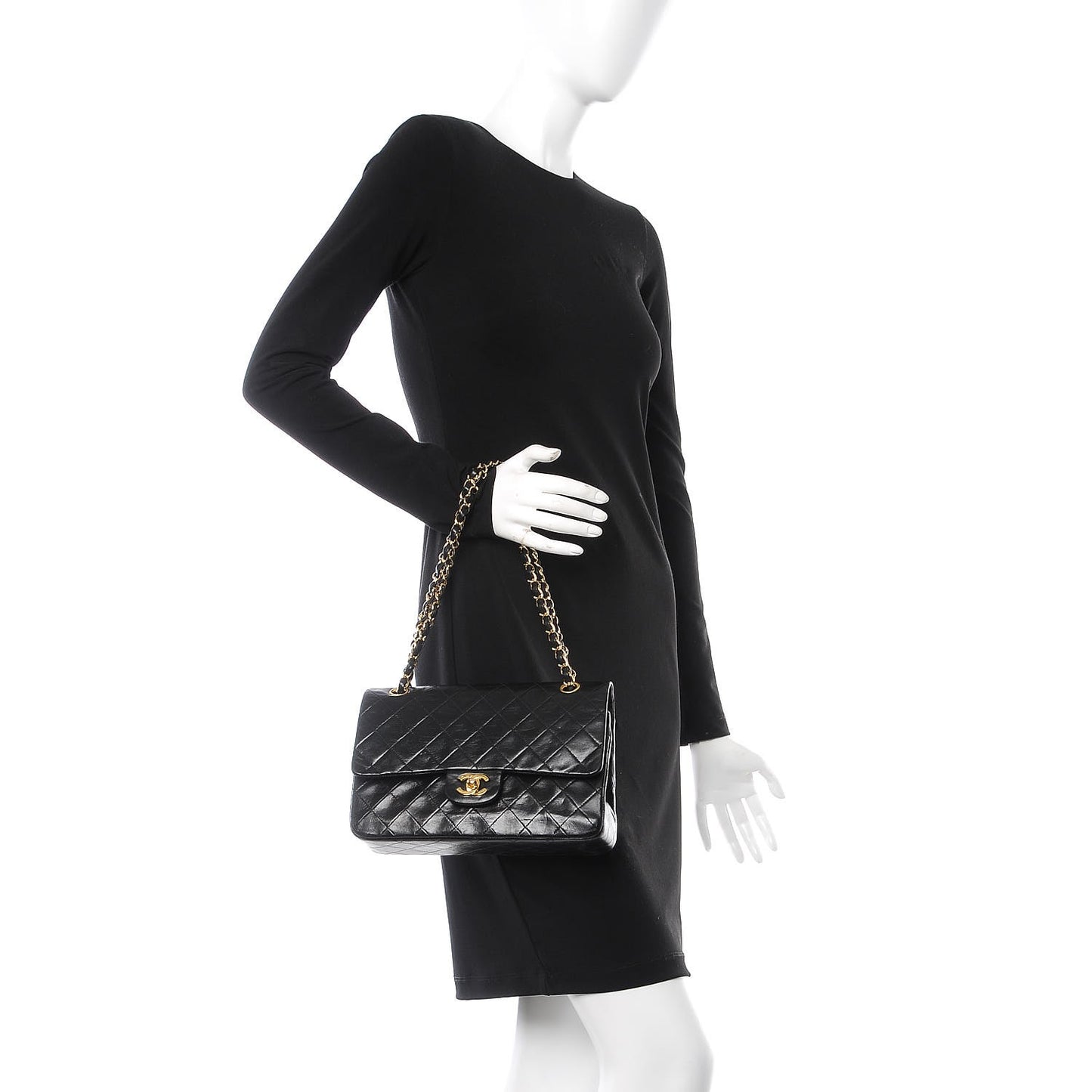Lambskin Quilted Medium Double Flap Black