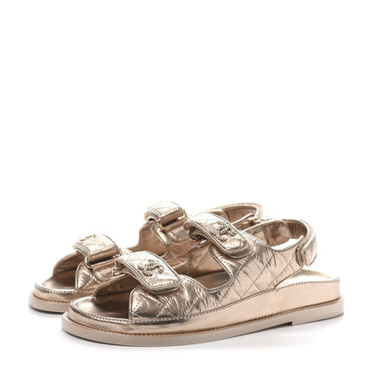Chanel Iridescent Lambskin Quilted Velcro Dad Sandals 38 Light Bronze 3 of 9
