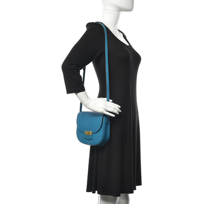 Celine Grained Calfskin Small Trotteur Teal Blue 2 of 10