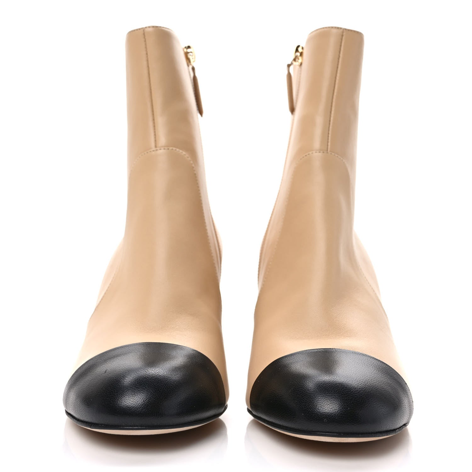 Chanel Lambskin Double Stack Chain Cap Toe Boots 39 Beige Black 2 of 8