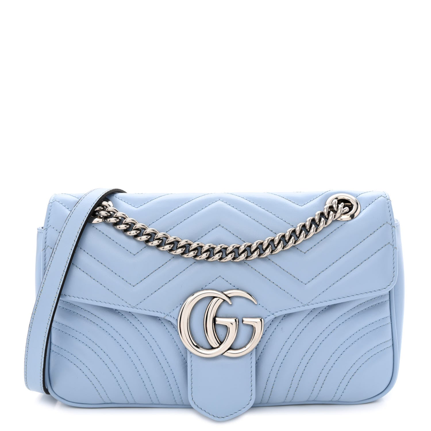 Gucci Calfskin Matelasse Small GG Marmont Shoulder Bag Porcelain Light Blue 1 of 10