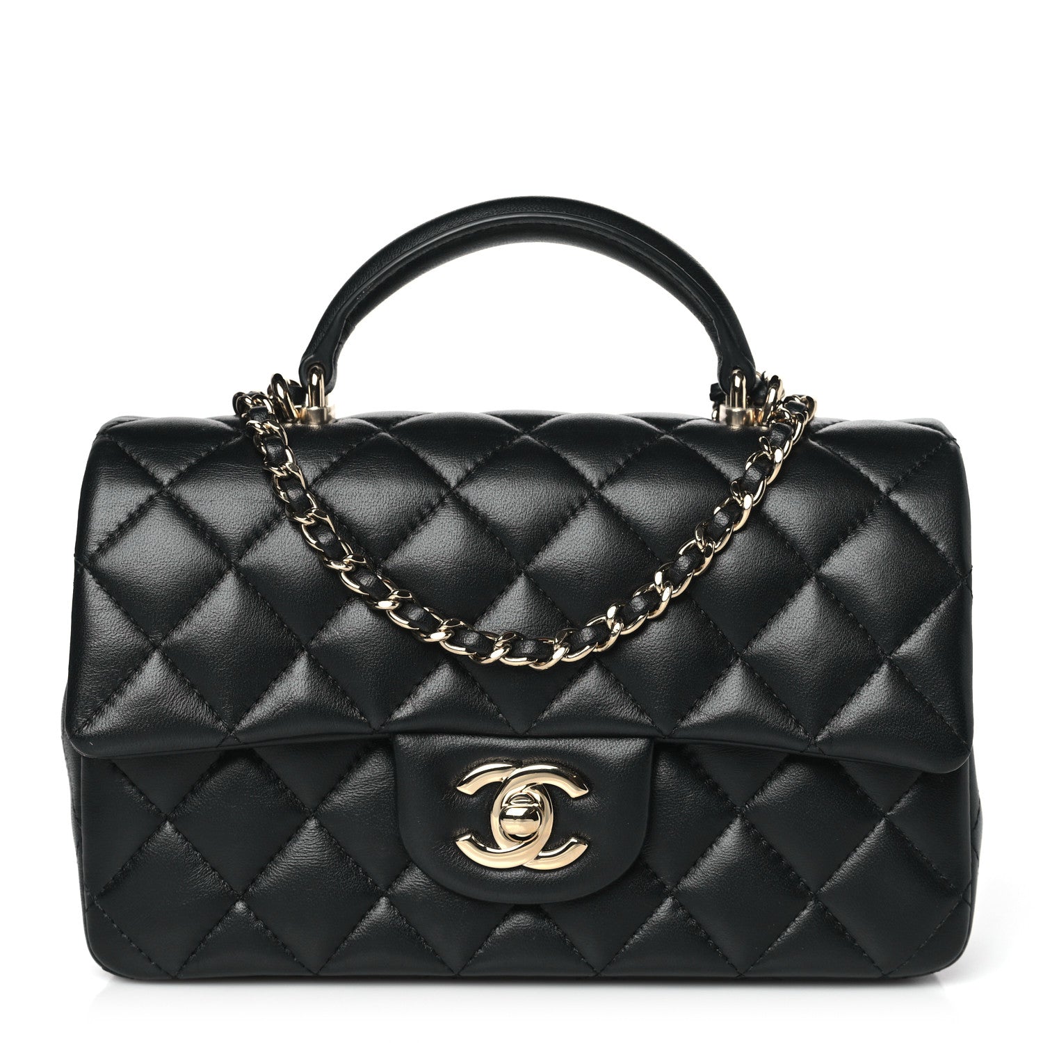 Chanel Lambskin Quilted Mini Top Handle Rectangular Flap Black 1 of 11