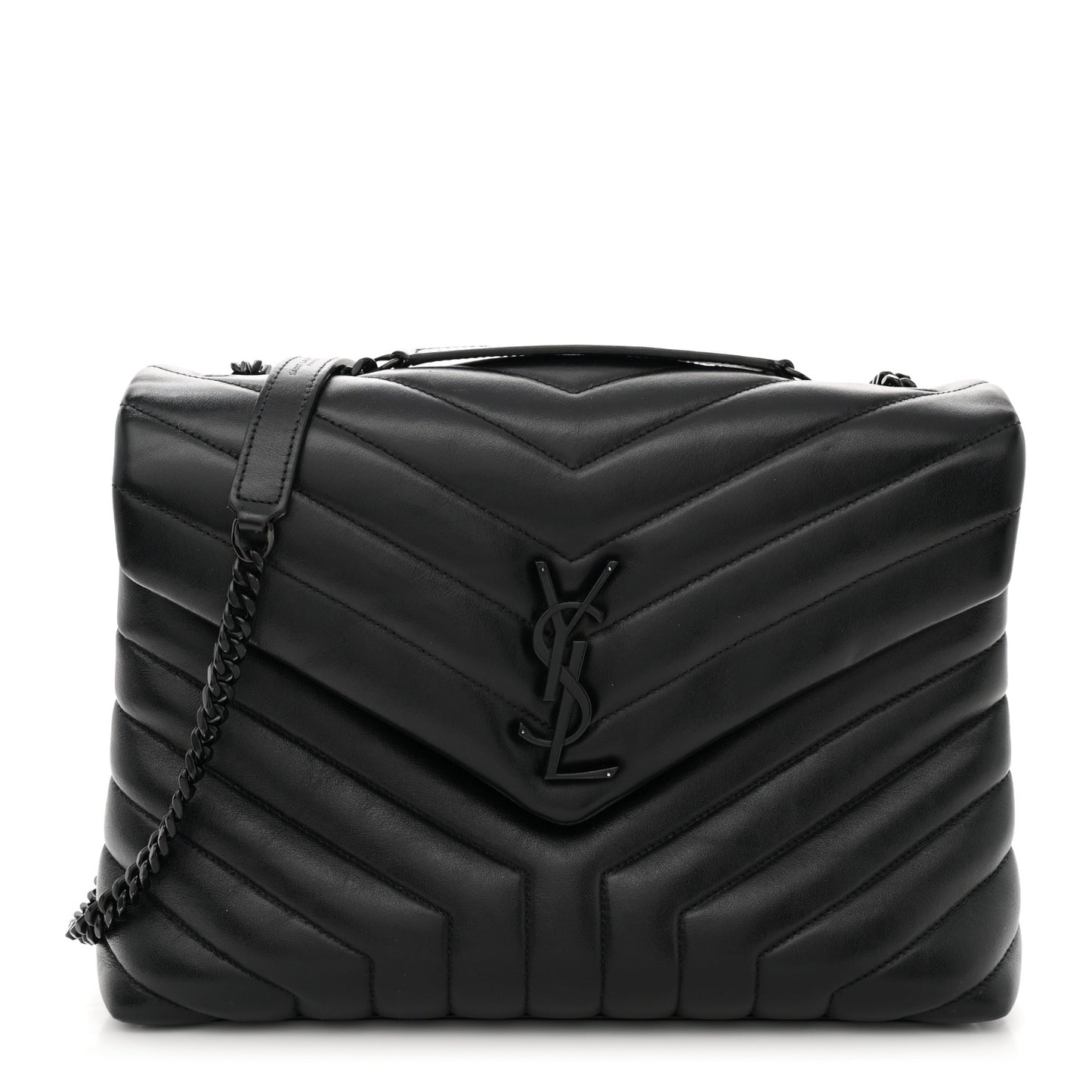 Calfskin Y Quilted Monogram Monochrome Medium Loulou Chain Satchel Black