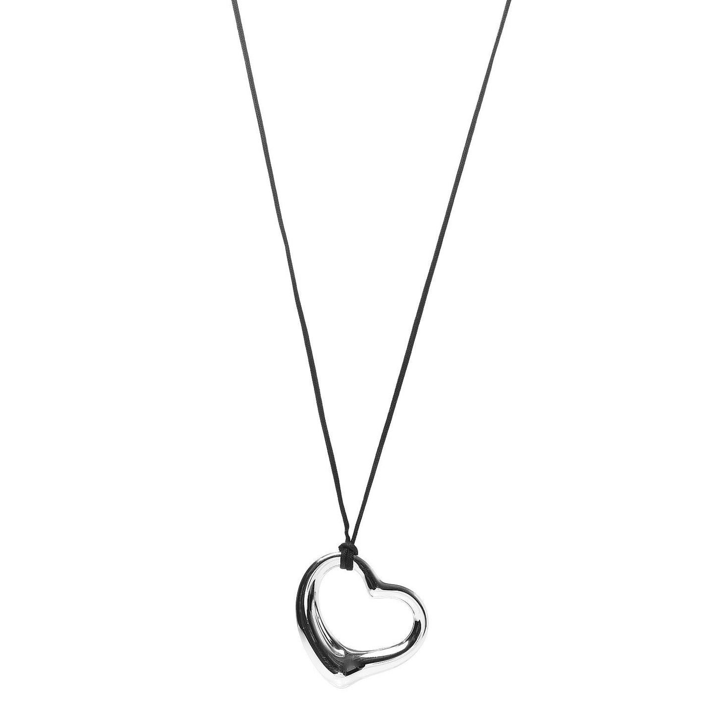 Sterling Silver 36mm Elsa Peretti Open Heart Pendant Cord Necklace