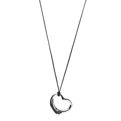 Tiffany Sterling Silver 36mm Elsa Peretti Open Heart Pendant Cord Necklace 1 of 6