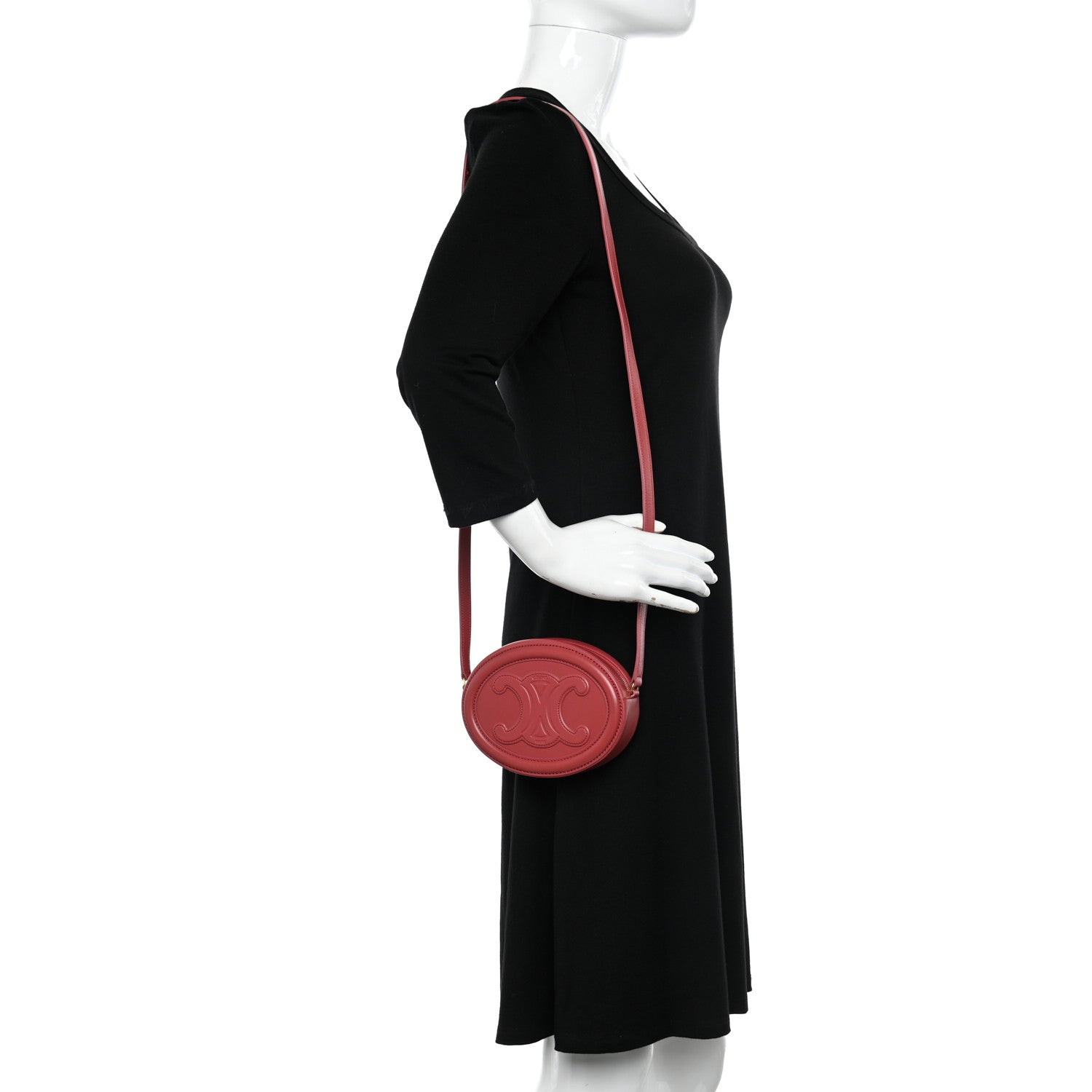 Celine Smooth Calfskin Cuir Triomphe Oval Purse Crossbody Lipstick 2 of 12