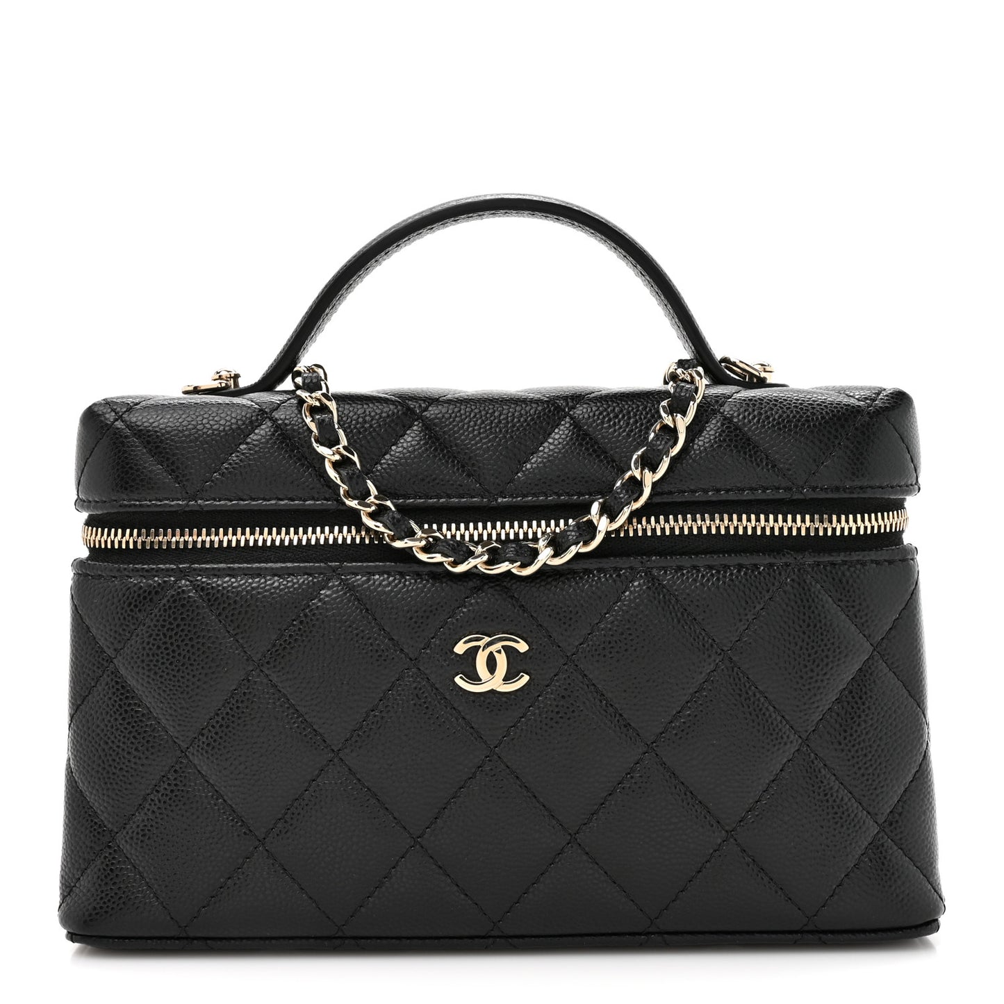 Caviar Quilted Top Handle Slim Vanity With Chain Black