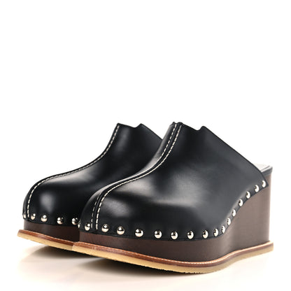 Hermes Calfskin Beechwood Earth Mules 38 Black 3 of 9