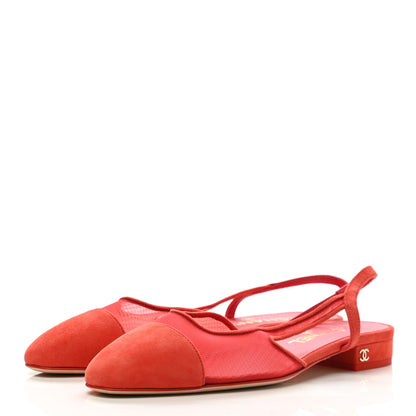 Chanel Mesh Suede Cap Toe CC Slingback Sandals 37 Orange 3 of 8