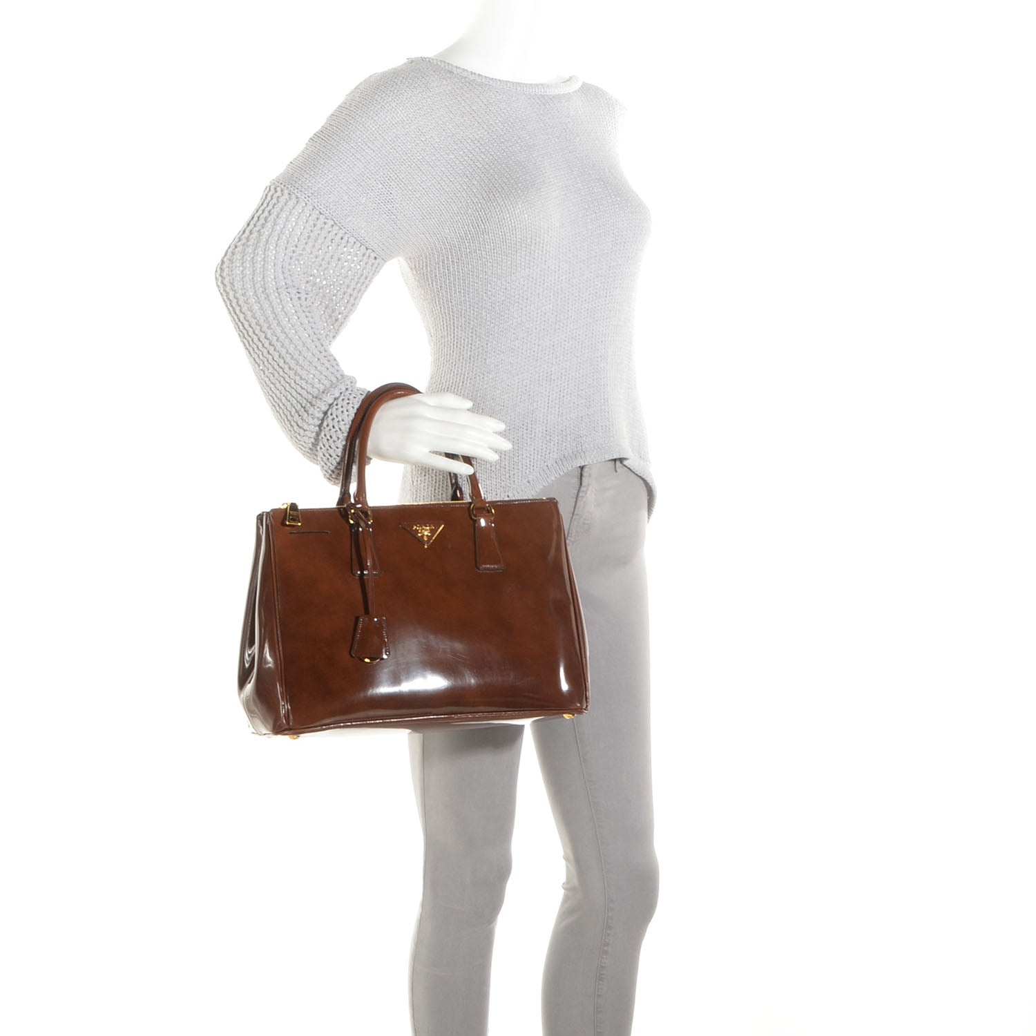 Prada Spazzolato Double Zip Medium Tote Tobacco Fume 2 of 9