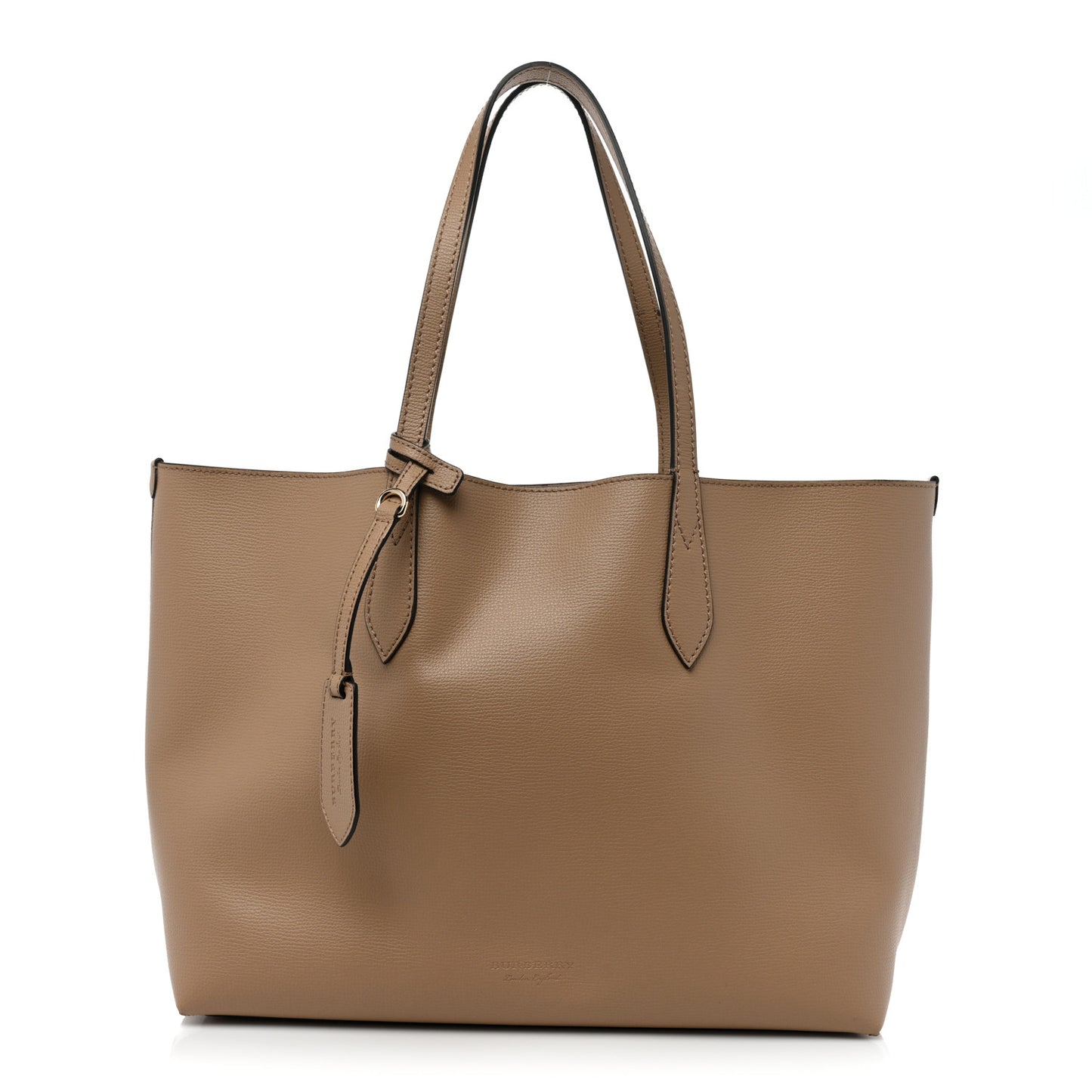 Grainy Calfskin Haymarket Check Medium Reversible Tote Camel