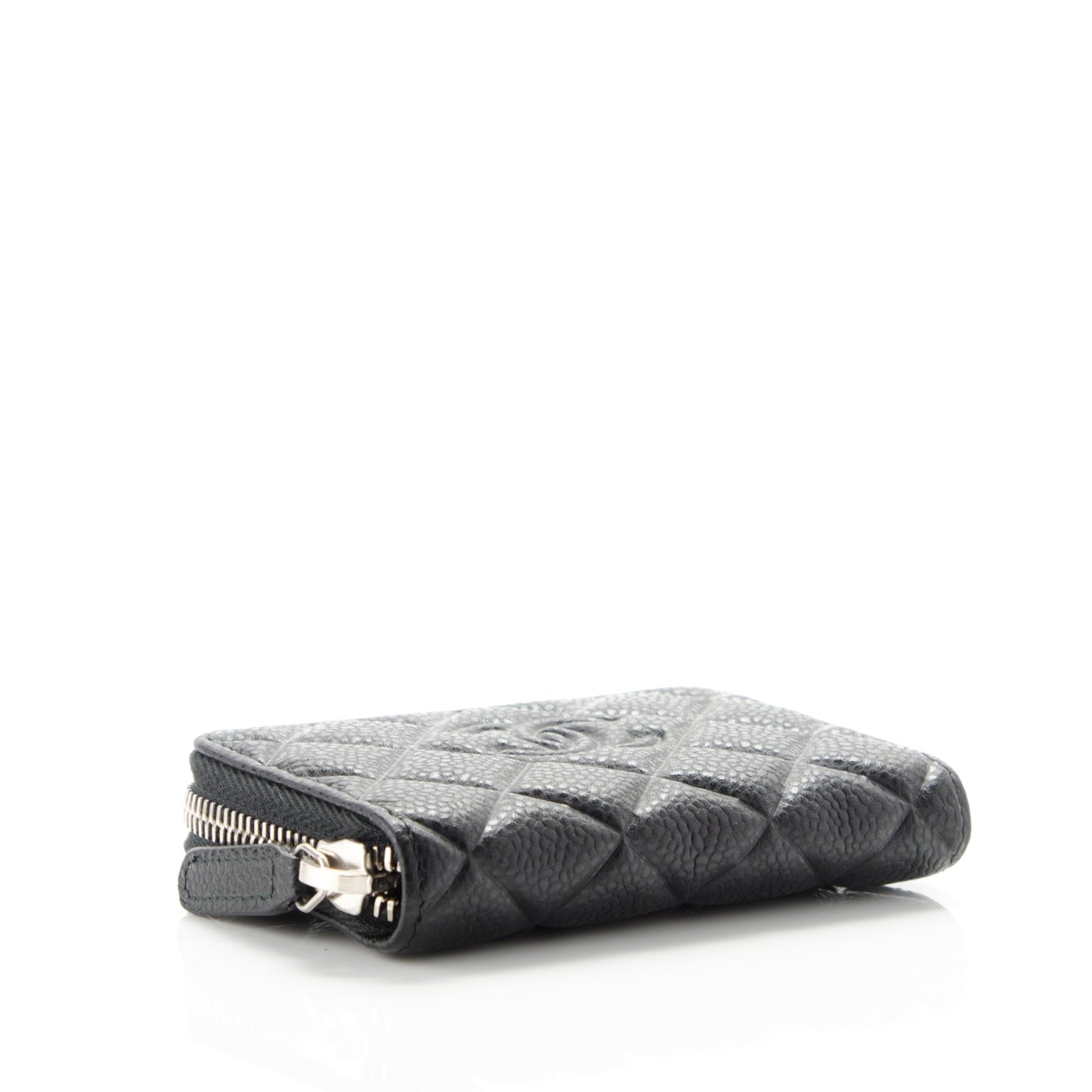 Caviar Quilted Diamond CC Zip Coin Purse Black