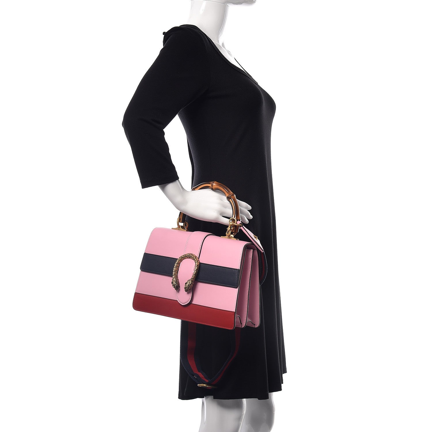 Gucci Moon Calfskin Web Medium Dionysus Bamboo Top Handle Bag Sugar Pink Blue Agata Hibiscus Red 3 of 10