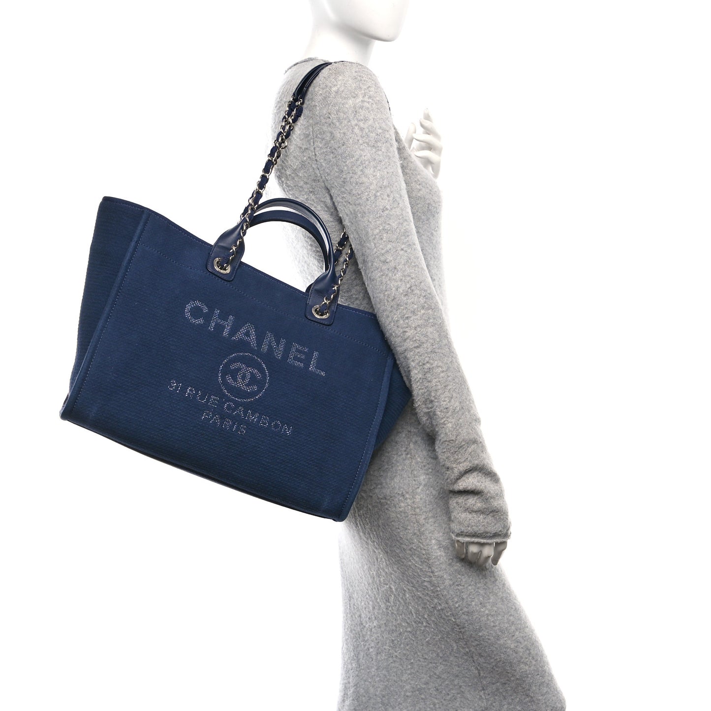 Mixed Fibers Calfskin Medium Deauville Tote Dark Blue