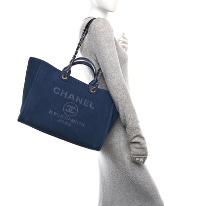 Chanel Mixed Fibers Calfskin Medium Deauville Tote Dark Blue 3 of 13