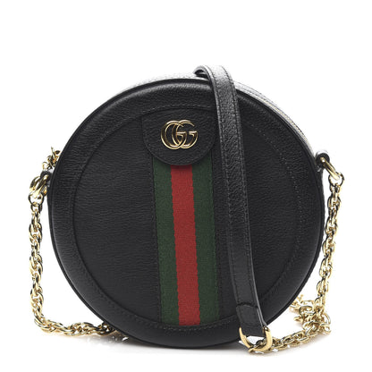 Gucci Grained Calfskin Web Mini Ophidia Round Shoulder Bag Black 1 of 10