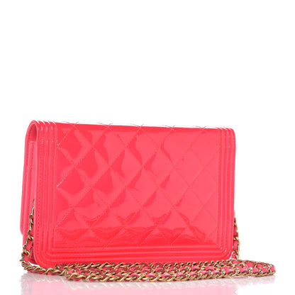 Chanel Patent Calfskin Quilted Boy Wallet On Chain WOC Pink 3 of 7