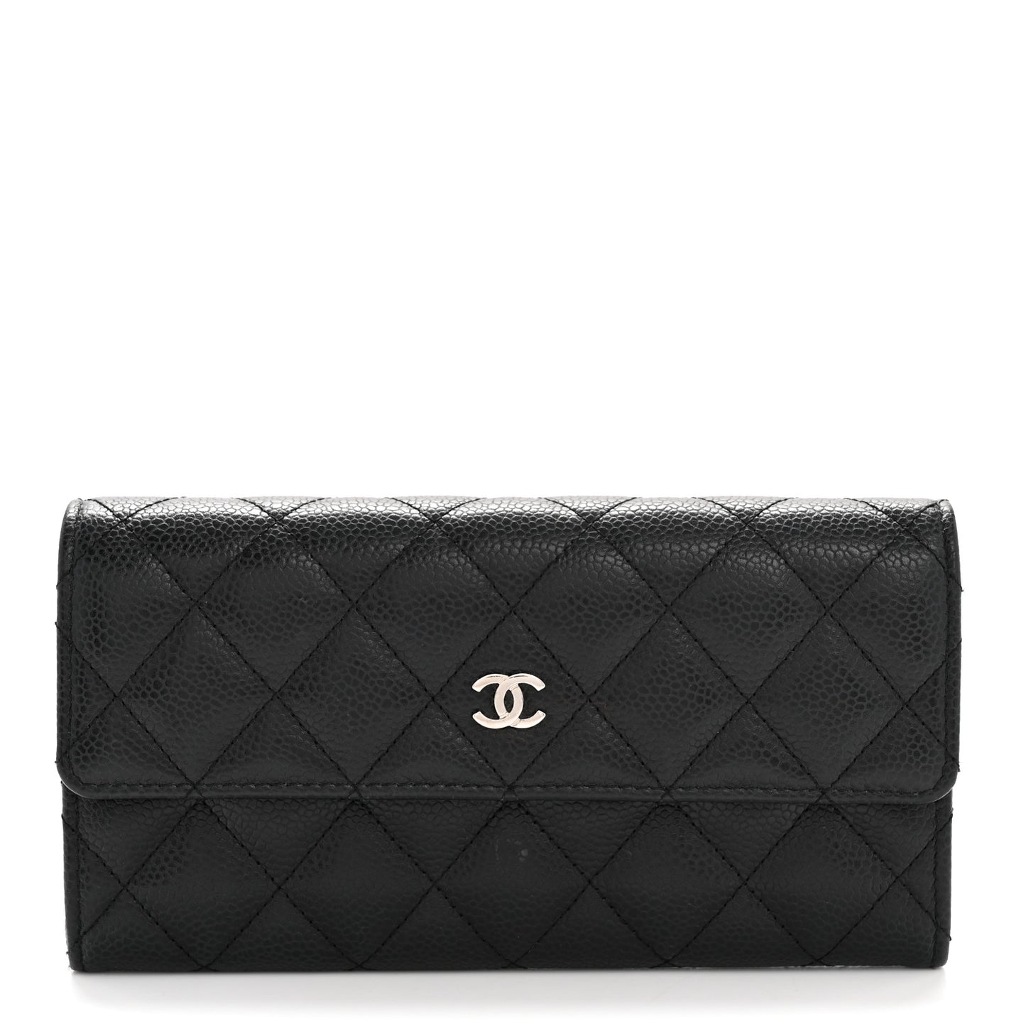 Caviar Quilted Large Gusset Flap Wallet Black