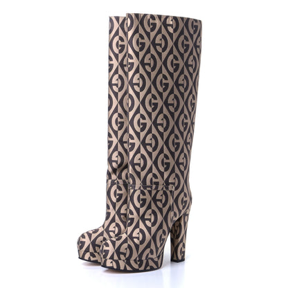 Gucci Fabric G Rhombus Print Platform Boots 36 Beige Cocoa 3 of 7