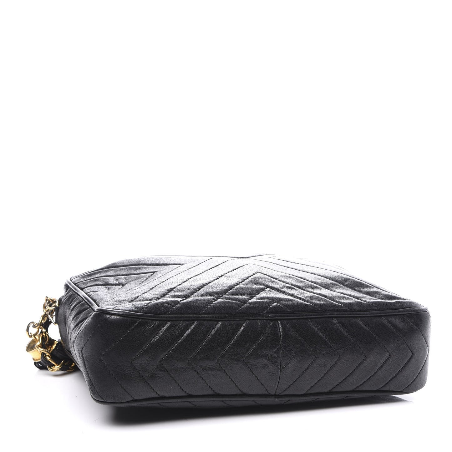 Lambskin Chevron Quilted Tassel Camera Case Black