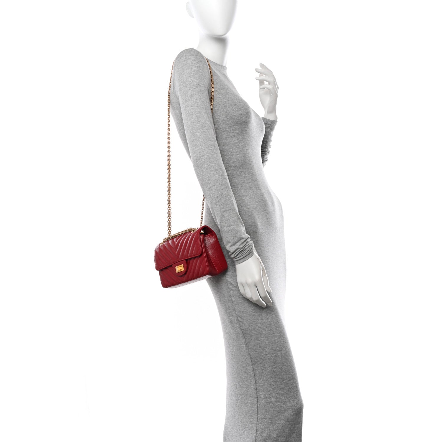 Chanel Aged Calfskin Chevron Quilted 2.55 Reissue Mini Flap Dark Red 2 of 11