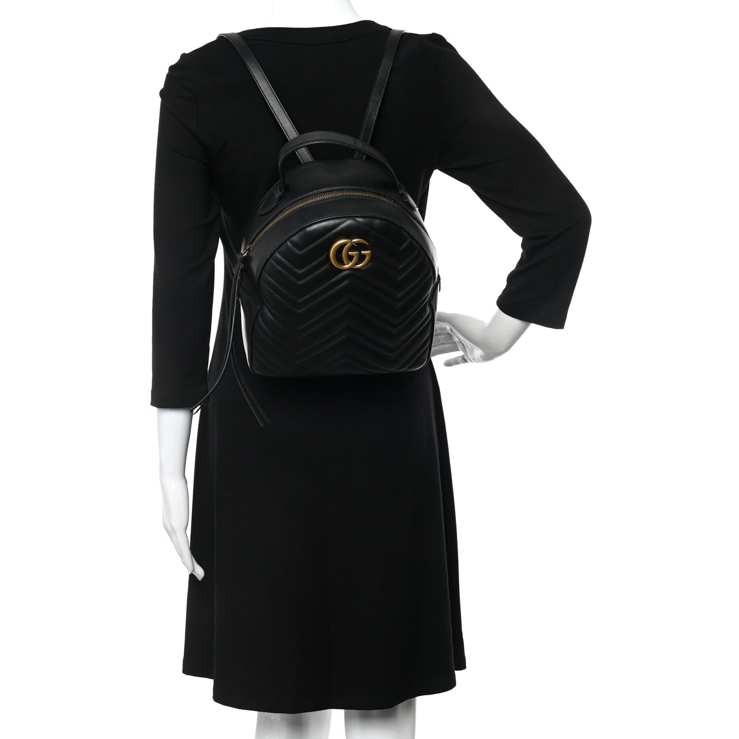 Gucci Calfskin Matelasse GG Marmont Dome Backpack Black 2 of 15