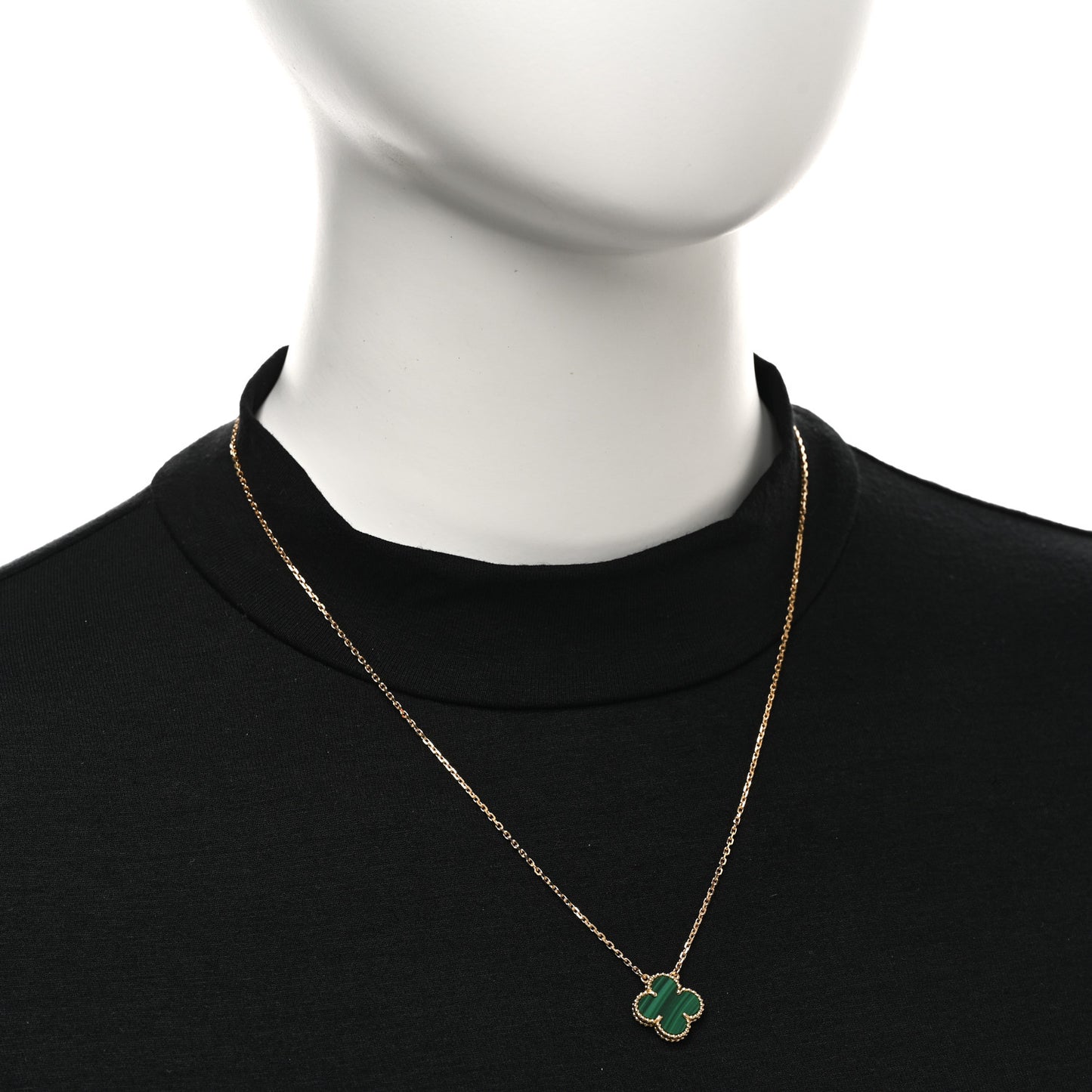 18K Yellow Gold Malachite Vintage Alhambra Pendant Necklace