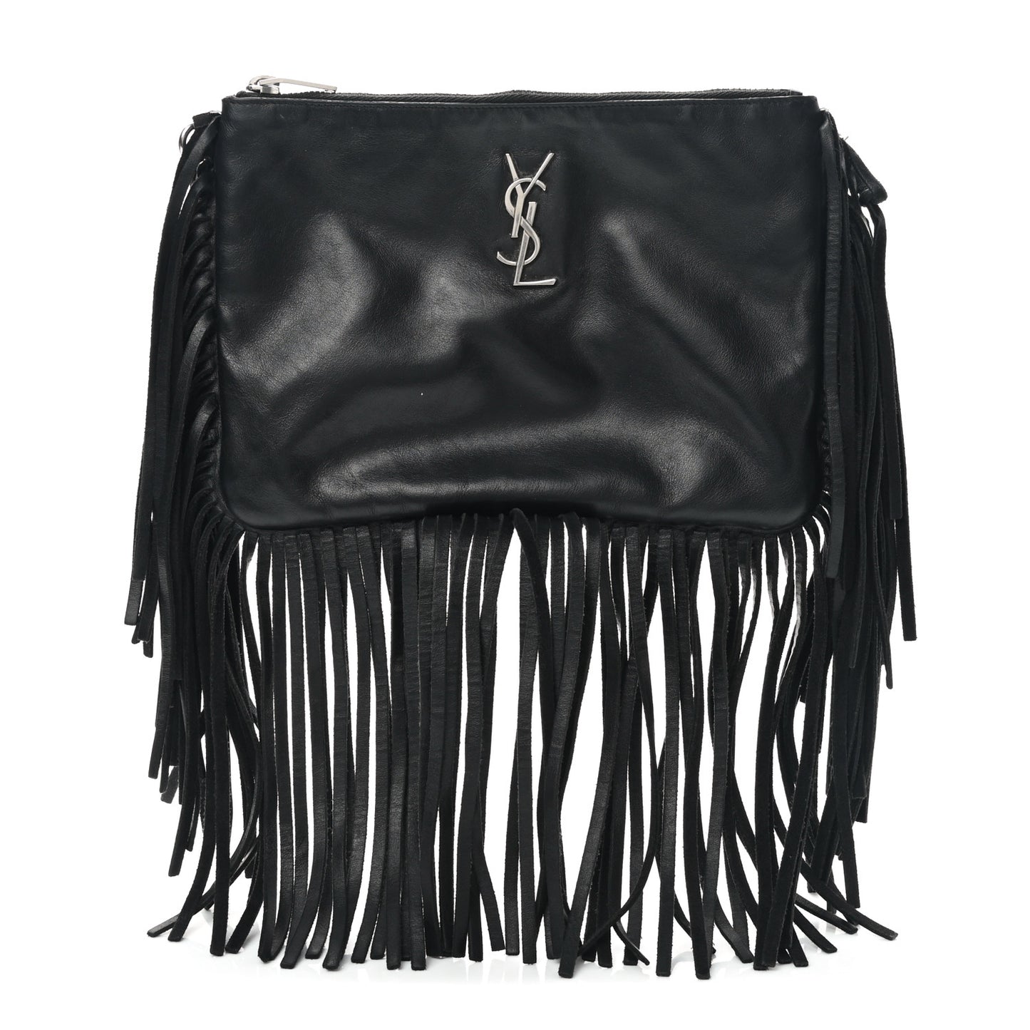 Calfskin Monogram Fringe Pouch Black