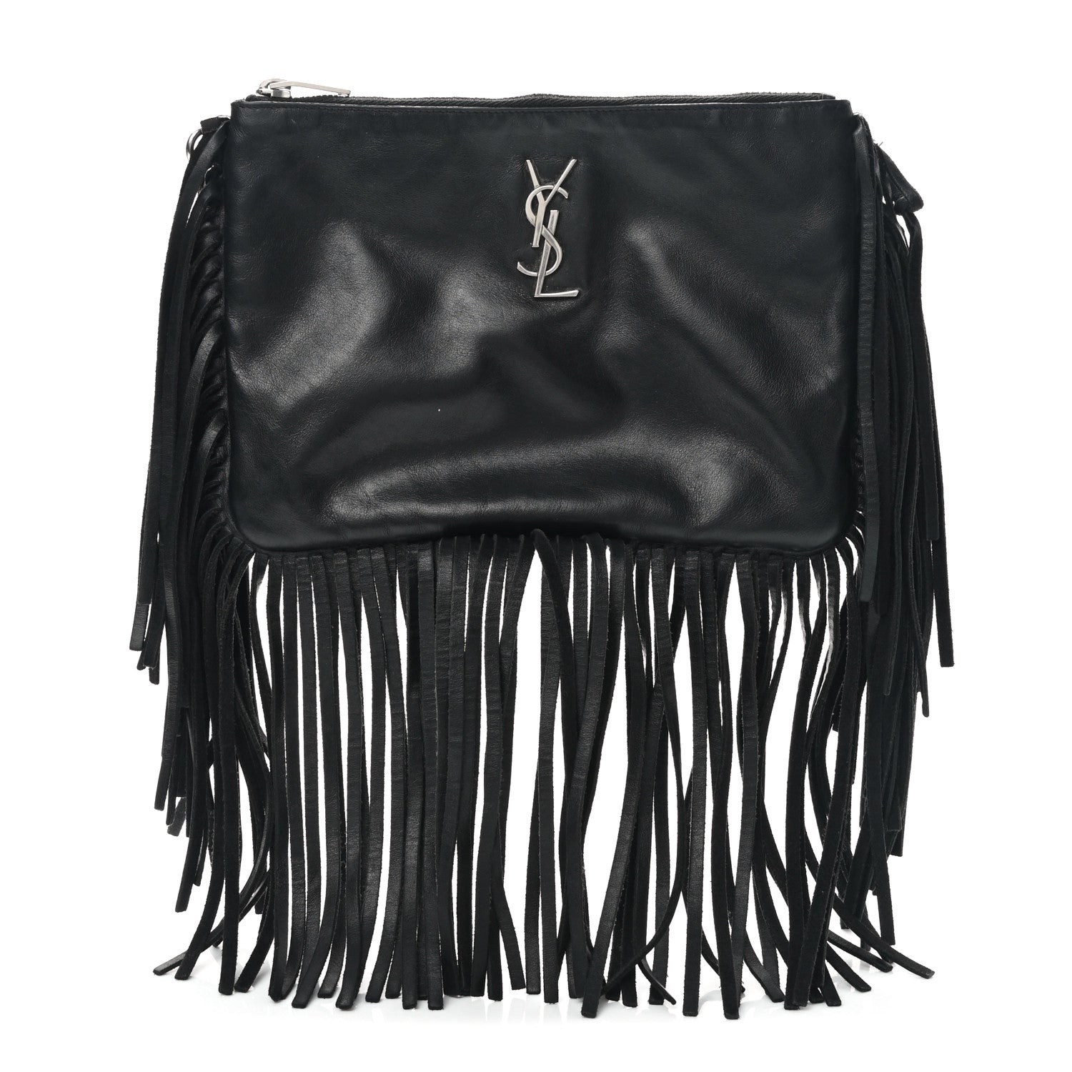 Saint Laurent Calfskin Monogram Fringe Pouch Black 1 of 13