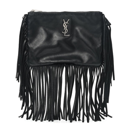 Saint Laurent Calfskin Monogram Fringe Pouch Black 1 of 13