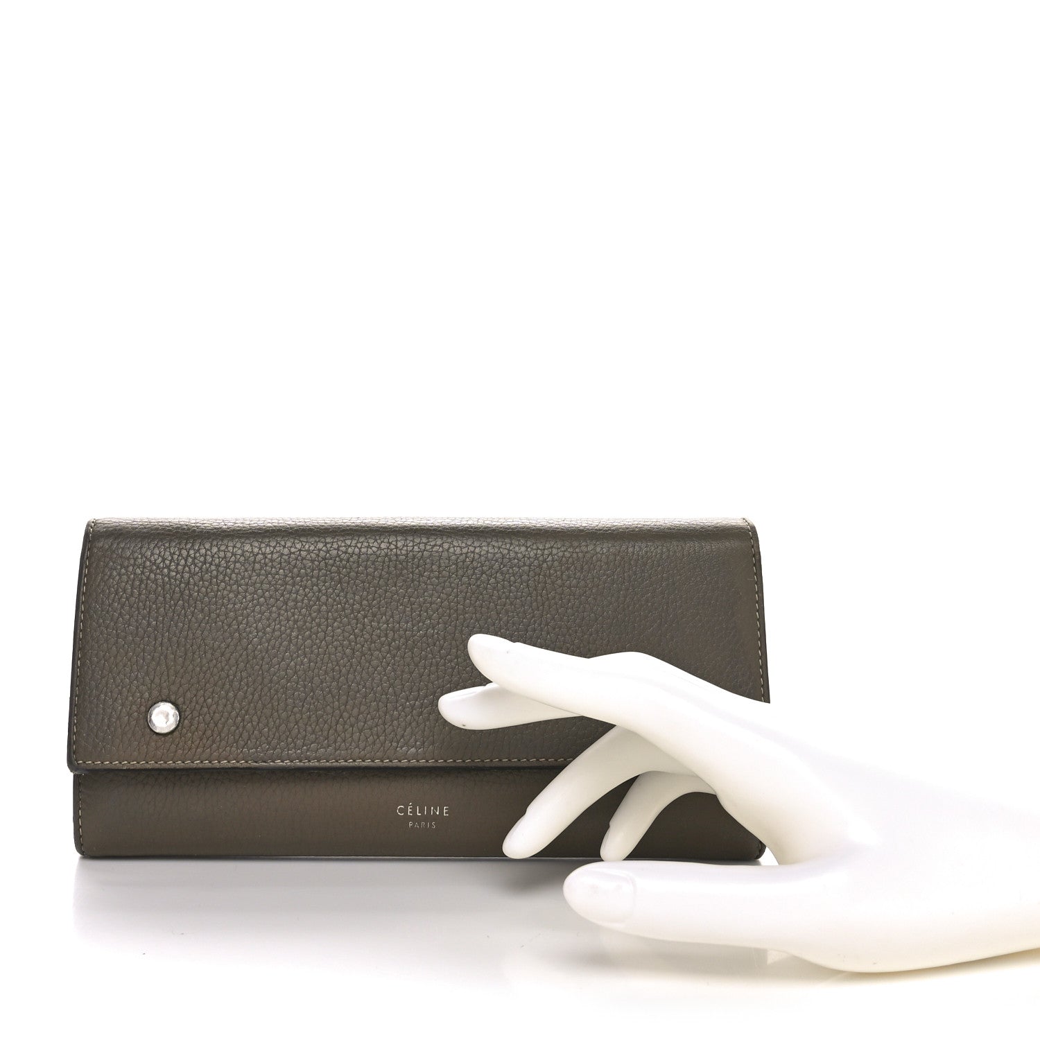 Celine Drummed Calfskin Large Multifunction Flap Wallet Souris 2 of 11