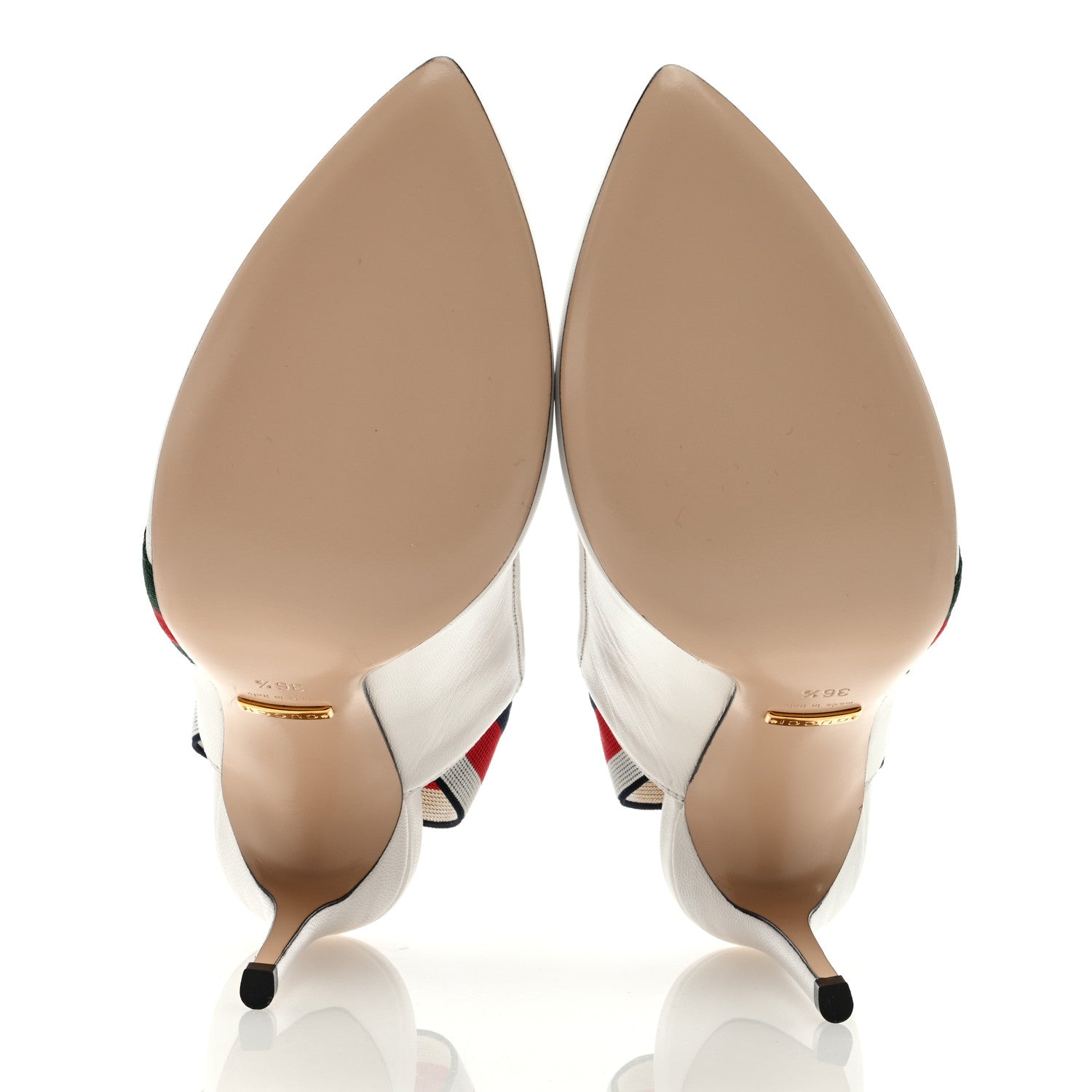 Gucci Malaga Kid Web Sylvie High Heel Slingback Pumps 36.5 White 5 of 8