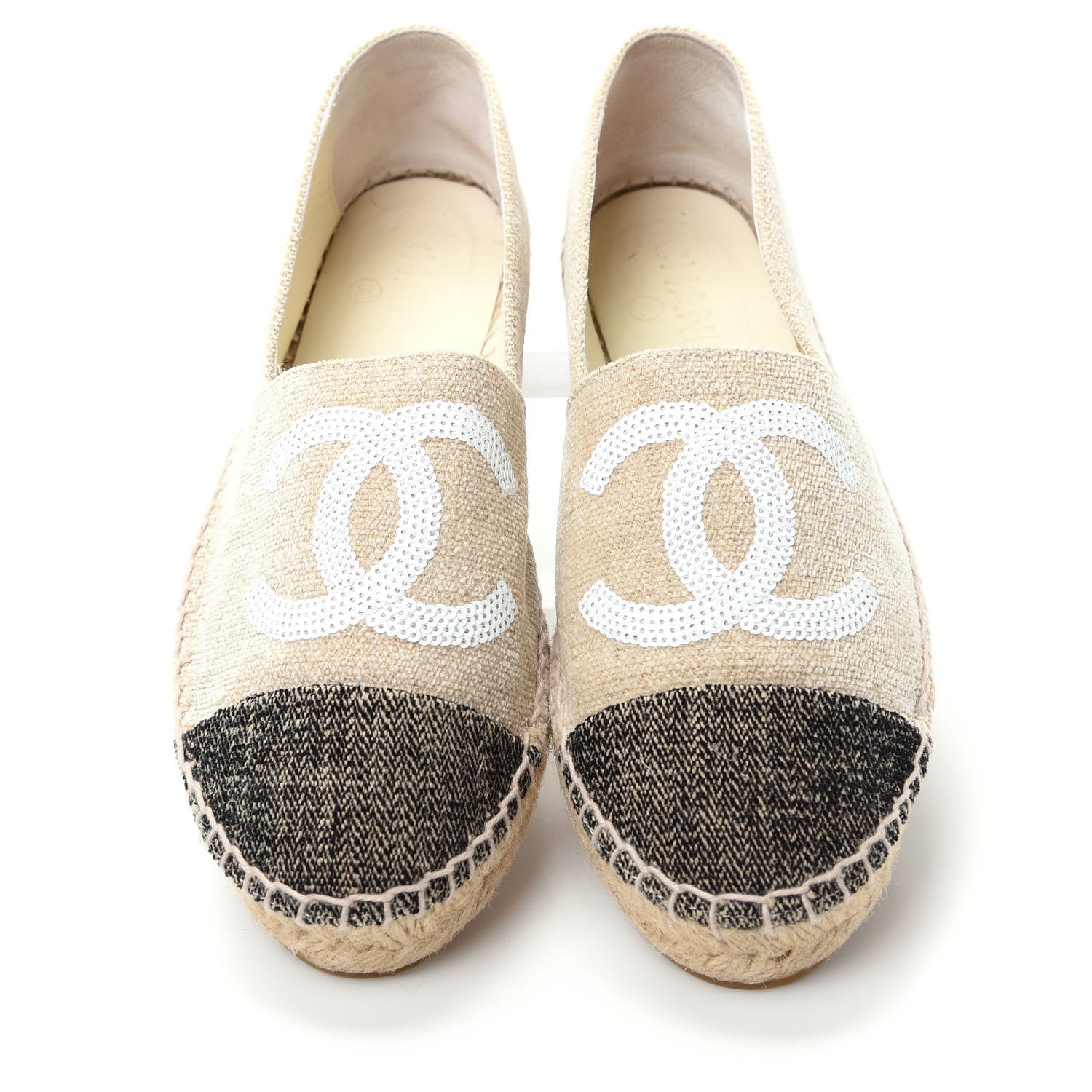 Chanel Toile Sequin CC Espadrilles 37 Beige Black 5 of 11