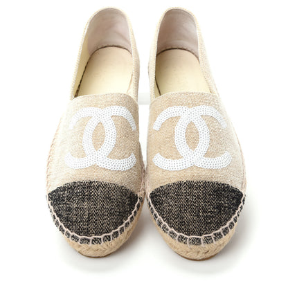 Chanel Toile Sequin CC Espadrilles 37 Beige Black 5 of 11