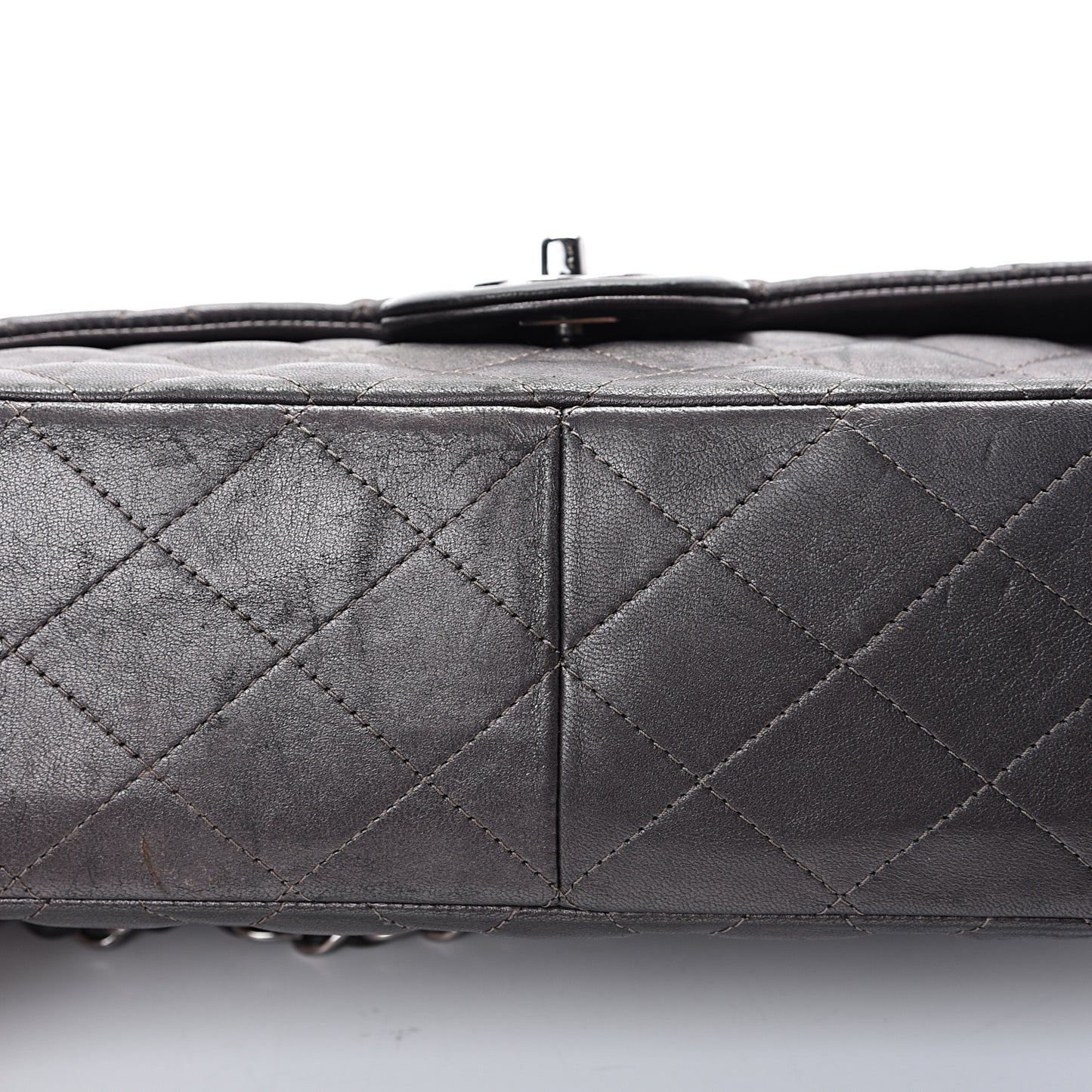 Metallic Lambskin Quilted Jumbo Single Flap Dark Grey