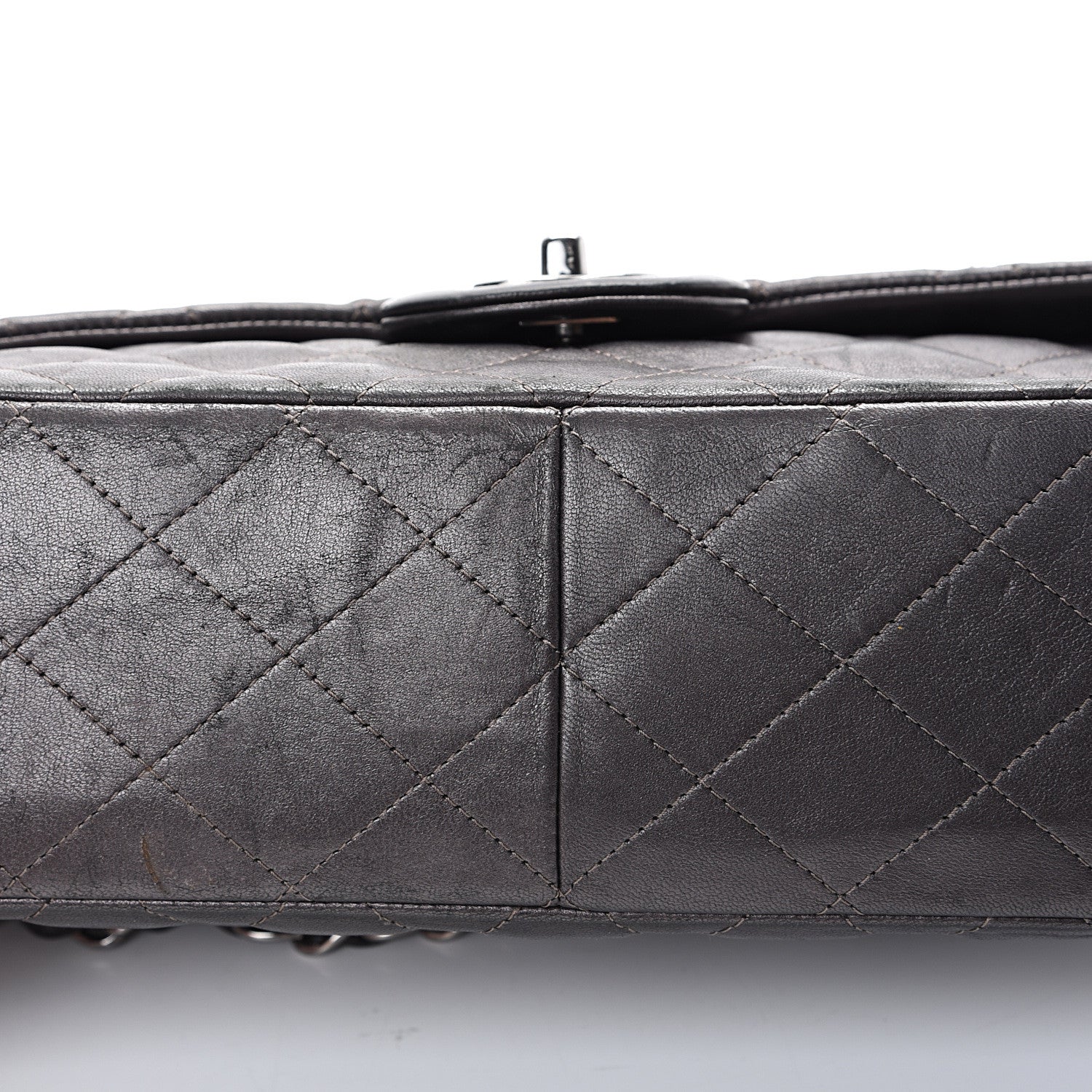 Chanel Metallic Lambskin Quilted Jumbo Single Flap Dark Grey 19 of 22