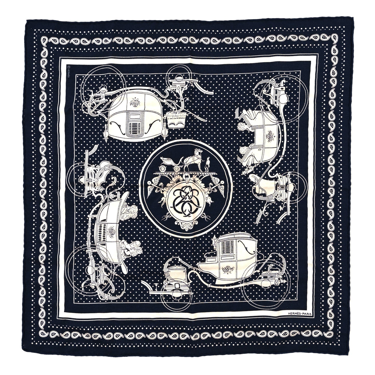 Cashmere Silk Ex Libris Bandana Scarf 55 Blue White