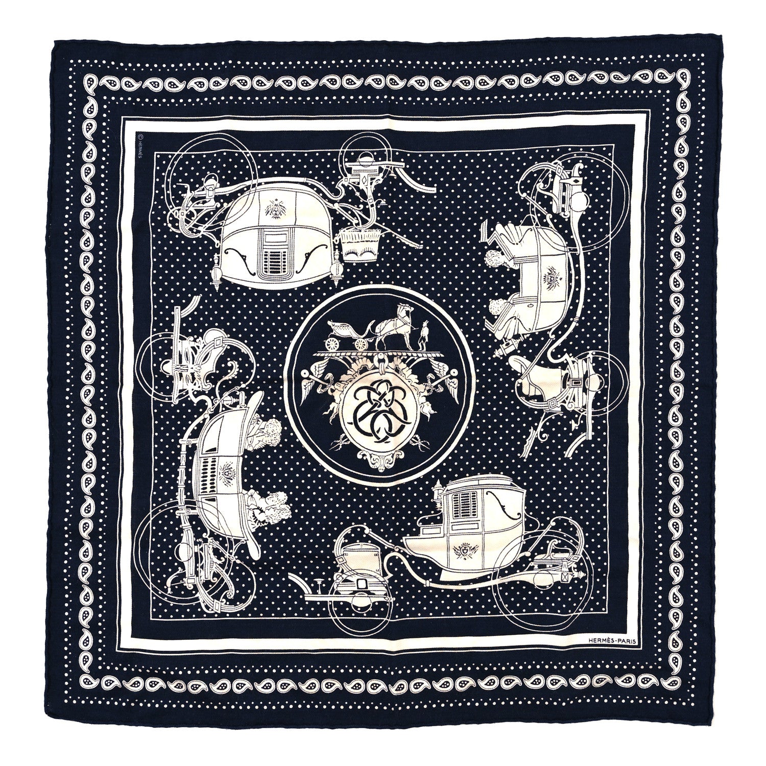 Hermes Cashmere Silk Ex Libris Bandana Scarf 55 Blue White 1 of 4
