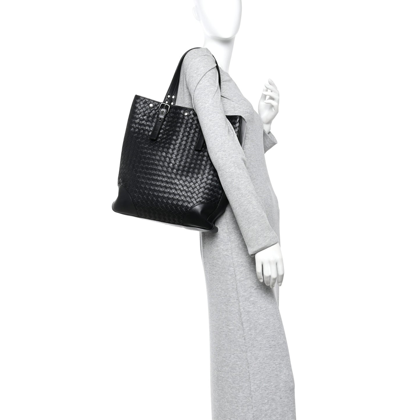 Nappa Intrecciato Light Calf Shopper Tote Black