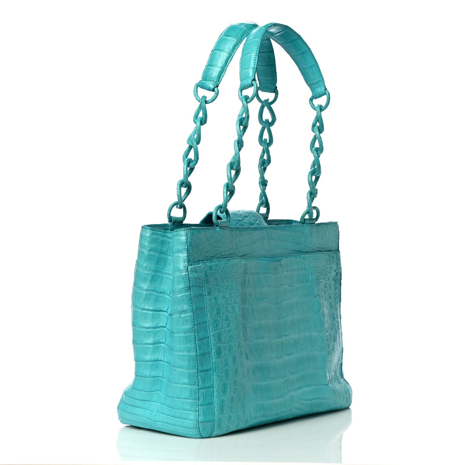 Nancy Gonzalez Glossy Crocodile Chain Tote Turquoise 3 of 10