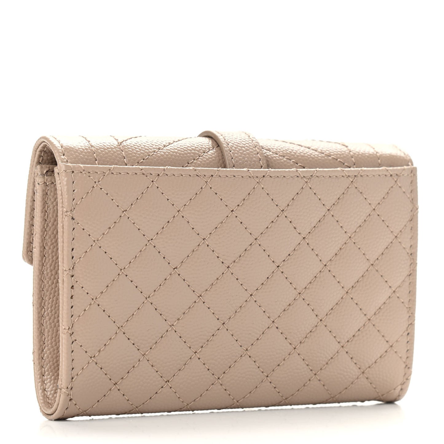 Grain De Poudre Textured Mixed Matelasse Triquilt Small Monogram Envelope Wallet Dark Beige