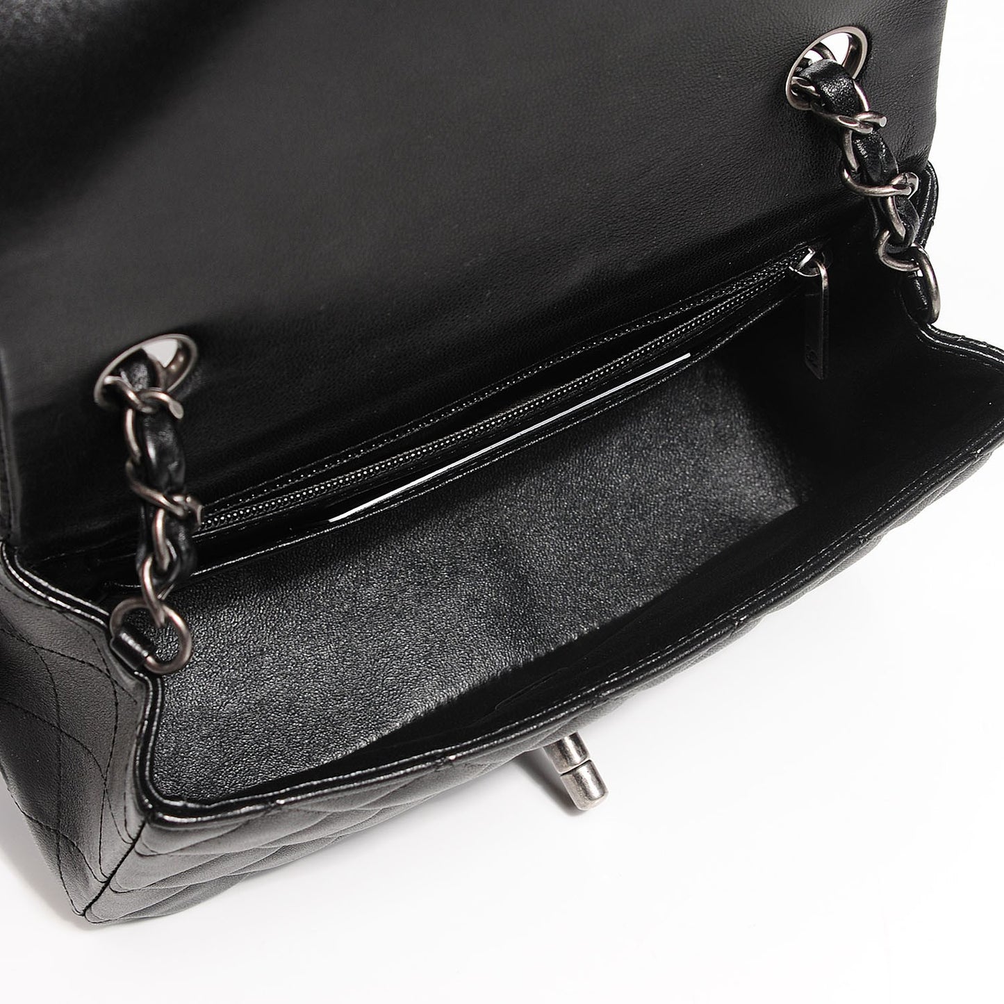 Lambskin Quilted Mini Rectangular Flap Black