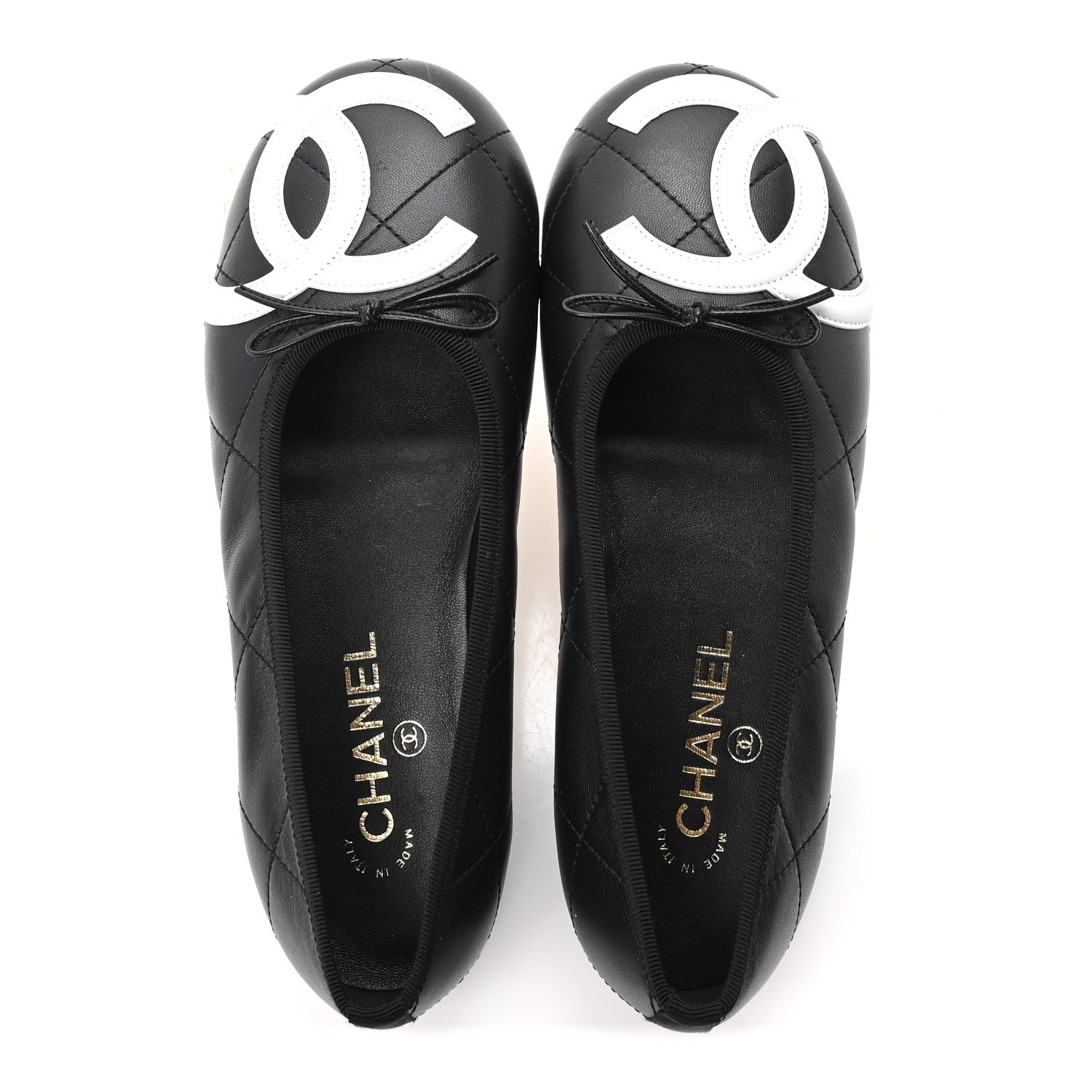 Chanel Lambskin Quilted CC Cambon Ballet Flats 39 Black White 2 of 10