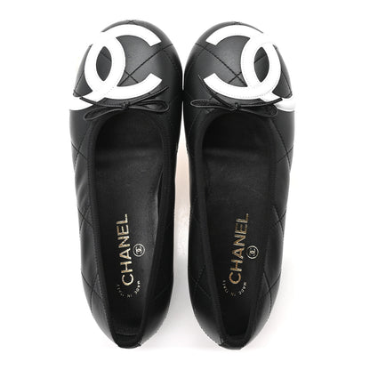 Chanel Lambskin Quilted CC Cambon Ballet Flats 39 Black White 2 of 10
