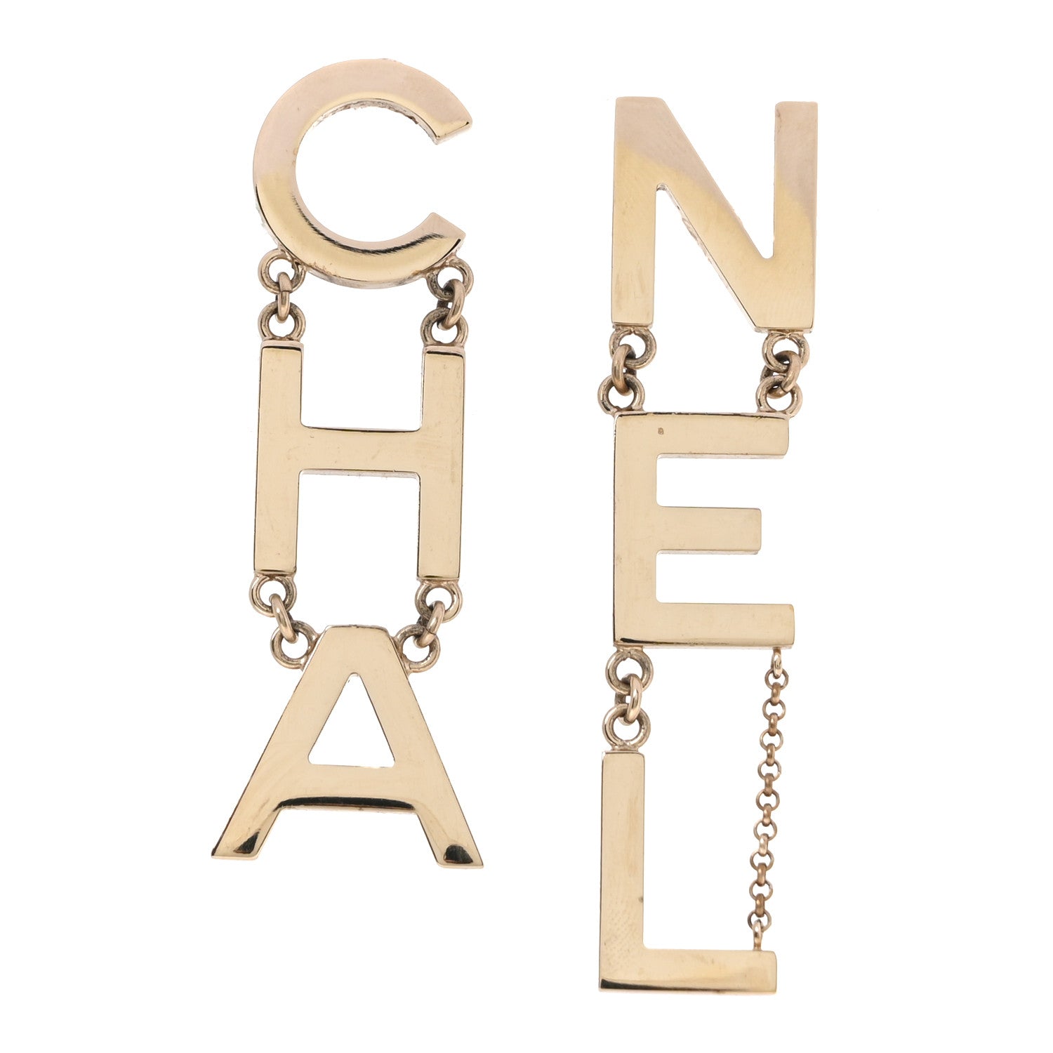Chanel Metal Cha-Nel Logo Drop Earrings Gold 1 of 5